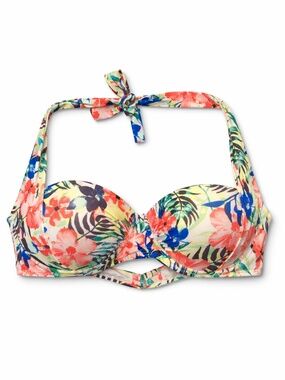 4/$20➡️ Hawaiian Tropical Print Underwire Halter Bikini Top – Size 34B EUC